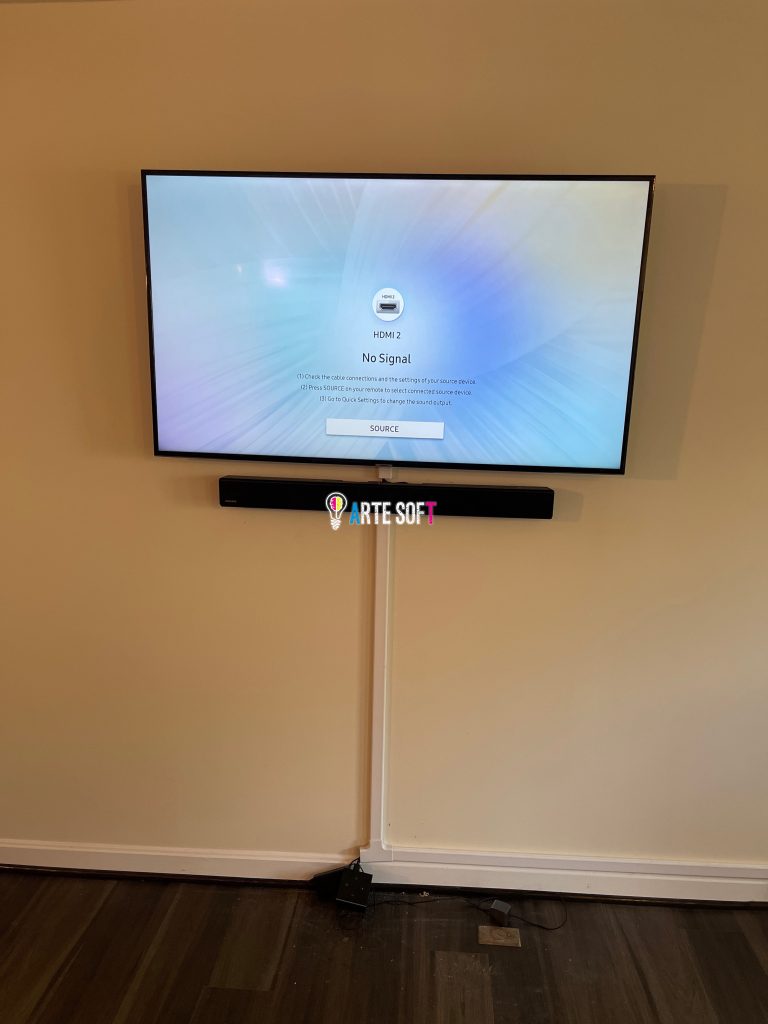 tv mounting with cords hidden externally and soundbar