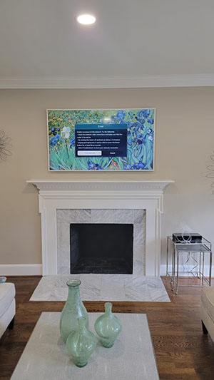 Samsung The Frame TV mounting above a fireplace